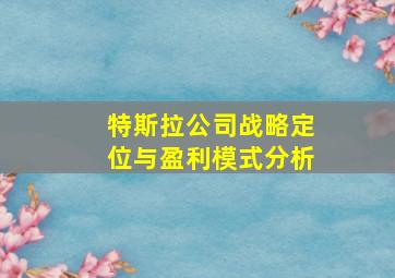 特斯拉公司战略定位与盈利模式分析