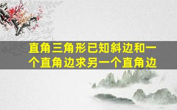 直角三角形已知斜边和一个直角边求另一个直角边