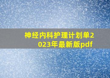 神经内科护理计划单2023年最新版pdf