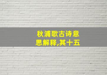 秋浦歌古诗意思解释,其十五