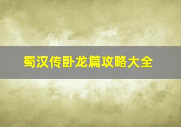 蜀汉传卧龙篇攻略大全