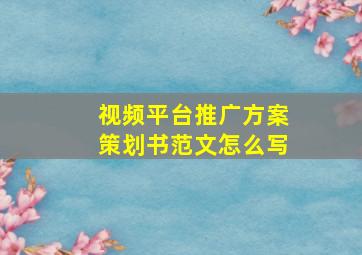 视频平台推广方案策划书范文怎么写