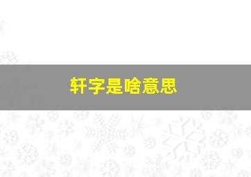 轩字是啥意思