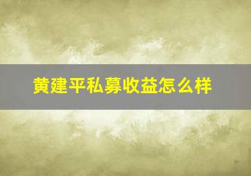 黄建平私募收益怎么样