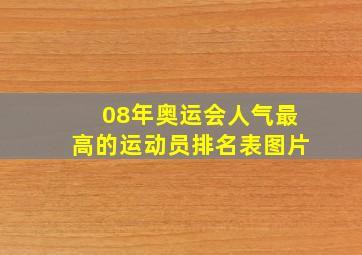 08年奥运会人气最高的运动员排名表图片