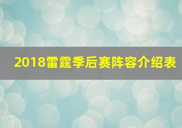 2018雷霆季后赛阵容介绍表