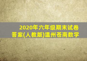 2020年六年级期末试卷答案(人教版)温州苍南数学