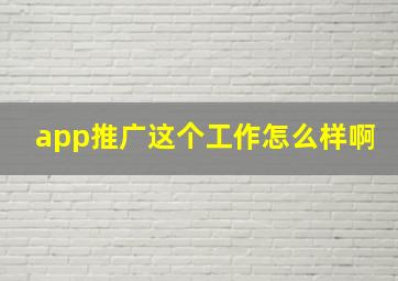 app推广这个工作怎么样啊