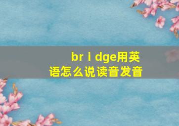 brⅰdge用英语怎么说读音发音