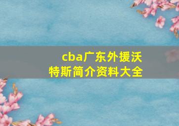 cba广东外援沃特斯简介资料大全