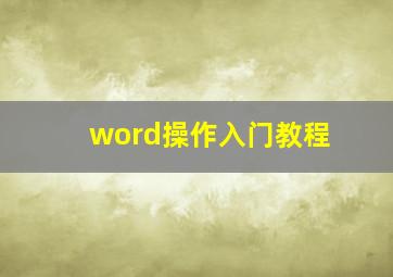 word操作入门教程