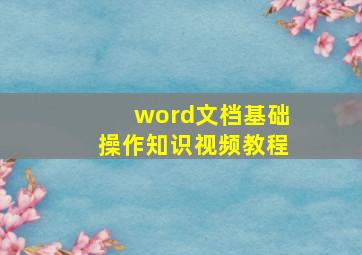 word文档基础操作知识视频教程