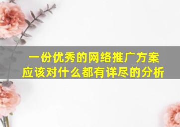 一份优秀的网络推广方案应该对什么都有详尽的分析