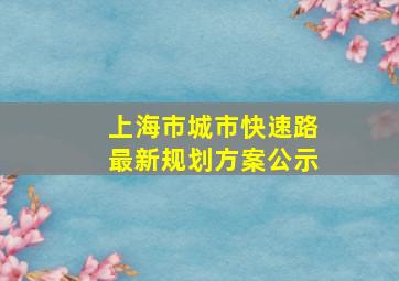 上海市城市快速路最新规划方案公示