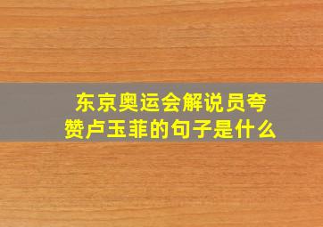 东京奥运会解说员夸赞卢玉菲的句子是什么