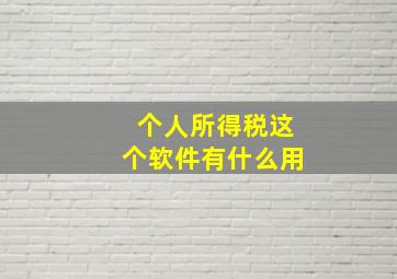 个人所得税这个软件有什么用