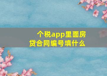 个税app里面房贷合同编号填什么