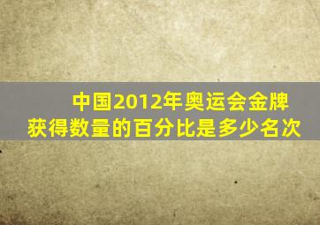 中国2012年奥运会金牌获得数量的百分比是多少名次