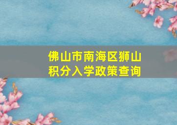 佛山市南海区狮山积分入学政策查询