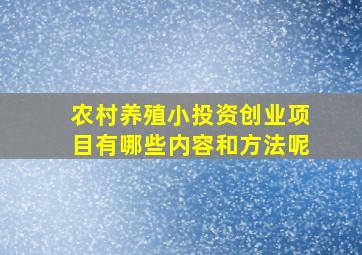 农村养殖小投资创业项目有哪些内容和方法呢