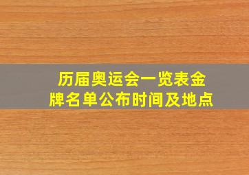 历届奥运会一览表金牌名单公布时间及地点