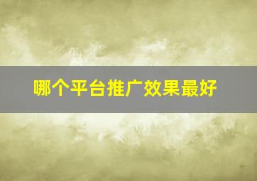 哪个平台推广效果最好