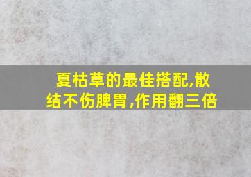 夏枯草的最佳搭配,散结不伤脾胃,作用翻三倍