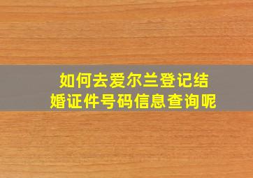 如何去爱尔兰登记结婚证件号码信息查询呢