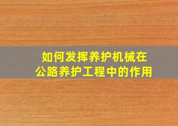 如何发挥养护机械在公路养护工程中的作用