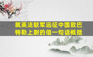 就英法联军远征中国致巴特勒上尉的信一句话概括