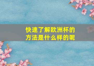 快速了解欧洲杯的方法是什么样的呢