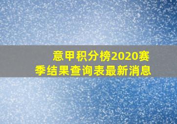 意甲积分榜2020赛季结果查询表最新消息