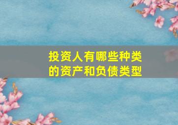 投资人有哪些种类的资产和负债类型