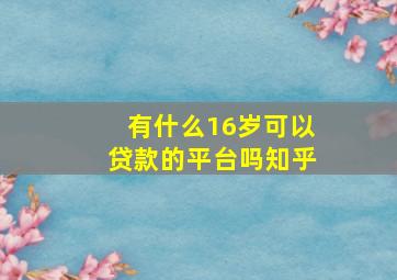 有什么16岁可以贷款的平台吗知乎