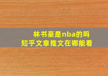 林书豪是nba的吗知乎文章推文在哪能看