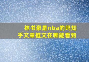 林书豪是nba的吗知乎文章推文在哪能看到