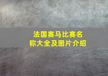 法国赛马比赛名称大全及图片介绍