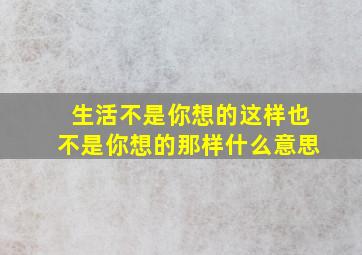 生活不是你想的这样也不是你想的那样什么意思