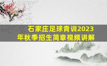 石家庄足球青训2023年秋季招生简章视频讲解