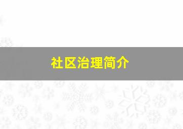 社区治理简介