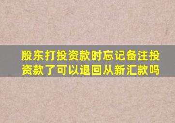 股东打投资款时忘记备注投资款了可以退回从新汇款吗