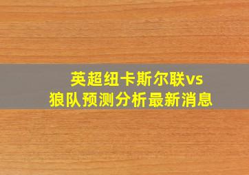 英超纽卡斯尔联vs狼队预测分析最新消息