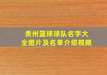 贵州篮球球队名字大全图片及名单介绍视频