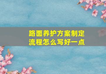 路面养护方案制定流程怎么写好一点