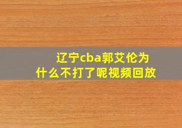 辽宁cba郭艾伦为什么不打了呢视频回放