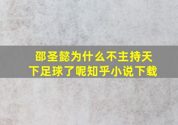 邵圣懿为什么不主持天下足球了呢知乎小说下载